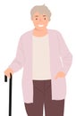 Cartoon people character design elderly woman holding a walking cane with smiling face