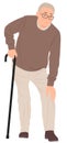 Cartoon people character design senior man having a knee pain and standing with a walking cane Royalty Free Stock Photo