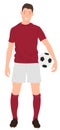 Cartoon people character design a soccer player holding a football in red sportswear