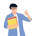 Cartoon people character design young student holding books with thumb up having good idea