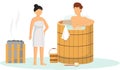 Cartoon people characters taking steam bath together. Relax, health, bathhouse, wellness procedure