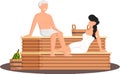 Cartoon people characters taking steam bath together. Relax, health, bathhouse, wellness procedure