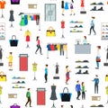 Cartoon People in Clothing Store Seamless Pattern Background. Vector