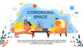 Cartoon People Comfortable Room Coworking Space