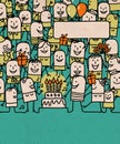 Cartoon People Crowd and Happy Birthday Time