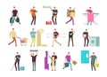 Cartoon people in household activities. Vector characters set