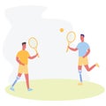 Cartoon People with Prosthetic Leg Play Tennis