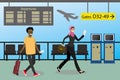Cartoon People with suitcases and bags at the airport, Royalty Free Stock Photo