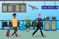 Cartoon People with suitcases and bags at the airport Royalty Free Stock Photo