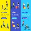 Cartoon People Traveling Banner Vecrtical Set. Vector