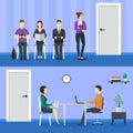 Cartoon People Waiting Job Interview Concept. Vector Royalty Free Stock Photo