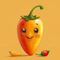 Cartoon pepper character with smiling face and carrot.