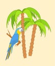 Cartoon perrot and two palm trees