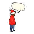 cartoon person in winter clothes with speech bubble Royalty Free Stock Photo