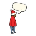 cartoon person in winter clothes with speech bubble Royalty Free Stock Photo