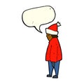 cartoon person in winter clothes with speech bubble Royalty Free Stock Photo