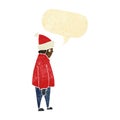 cartoon person in winter clothes with speech bubble Royalty Free Stock Photo