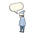 cartoon person in winter clothes with speech bubble Royalty Free Stock Photo