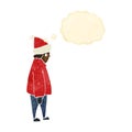 cartoon person in winter clothes with thought bubble Royalty Free Stock Photo