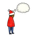 cartoon person in winter clothes with thought bubble Royalty Free Stock Photo