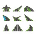 Cartoon Perspective Curved Road Icons Set. Vector Royalty Free Stock Photo