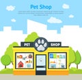 Cartoon Pet Shop Building Card Poster. Vector Royalty Free Stock Photo