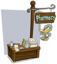 Cartoon pharmacy vendor booth market wooden stand