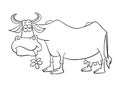 Cartoon phlegmatic cow. Vector illustration isolated on white. Outline drawing of cartoon funny cow