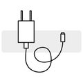 Cartoon phone charger. Linear icon. Phone charger in flat style. Vector illustration. Stock image.
