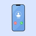 Cartoon phone with incoming call, iPhone iOS call screen. Smartphone, Phone call screen Royalty Free Stock Photo