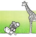 Cartoon photographer with giraffe