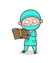 Cartoon Physician Reading Book Vector Illustration