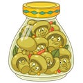 Cartoon pickled champignon mushrooms