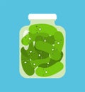 Cartoon Pickled cucumbers in jar. vector illustration