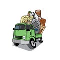 Cartoon pickup truck full of household junk