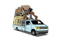 Cartoon pickup truck loaded full of household junk design illustration