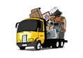 Cartoon pickup truck loaded full of household junk design illustration