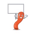 Cartoon picture of appendix mascot design style carries a board