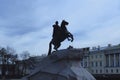 Cartoon picture of Bronze Horseman, equestrian statue of Peter the Great in the Senate Square in Saint Petersburg, Russia. Royalty Free Stock Photo