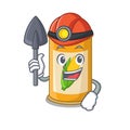 A cartoon picture of corn tin miner with tool and helmet