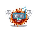 A cartoon picture featuring delta coronavirus wearing Diving glasses