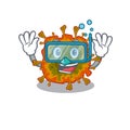 A cartoon picture featuring duvinacovirus wearing Diving glasses