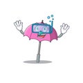 A cartoon picture featuring pink umbrella wearing Diving glasses Royalty Free Stock Photo