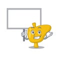 Cartoon picture of liver mascot design style carries a board