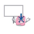 Cartoon picture of lung mascot design style carries a board