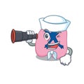 A cartoon picture of lung Sailor using binocular