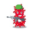A cartoon picture of moraxella in Army style with machine gun Royalty Free Stock Photo