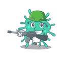 A cartoon picture of shigella boydii in Army style with machine gun Royalty Free Stock Photo