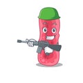 A cartoon picture of shigella sonnei in Army style with machine gun Royalty Free Stock Photo