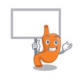 Cartoon picture of stomach mascot design style carries a board